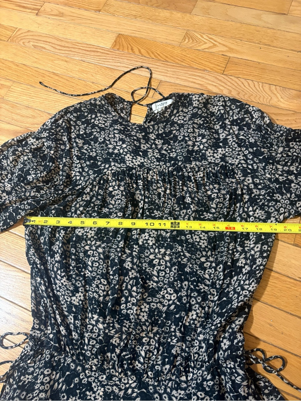 Mini Floral Drop-Waist Dress in Black and Cream - Picture 13 of 15